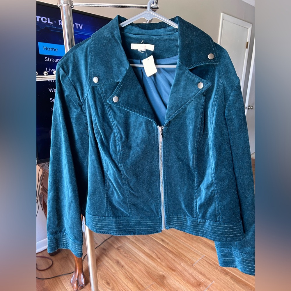 Chicos velvet moto jacket (teal)